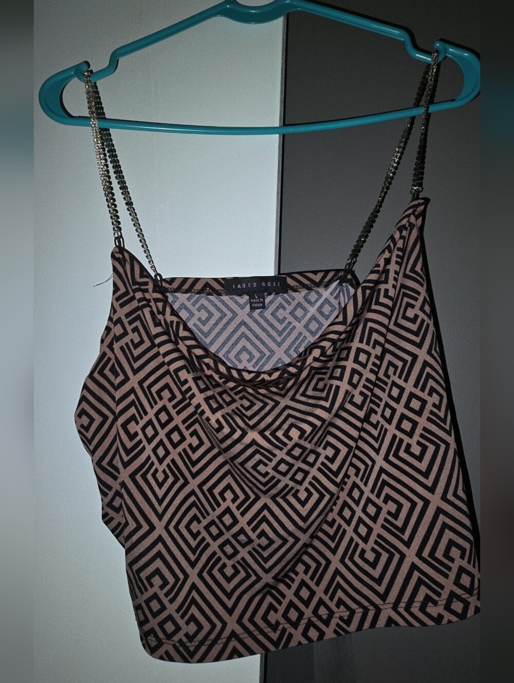 Black & Blush Geometric Chain-Strap Cami